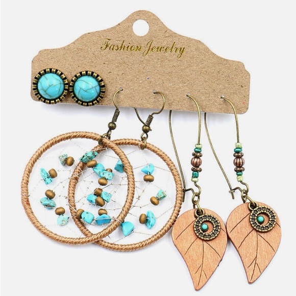 Boho Bohemian Earrings Set Trio - Picture 2 of 3